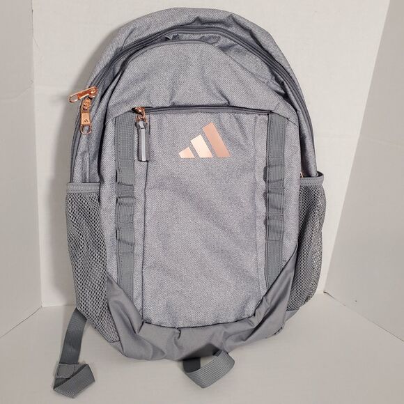 Adidas Backpack Gray with Rose Gold Logo School Laptop‎ Bag NWT - Picture 5 of 11
